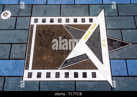 Hong Kong, China, March 2013 Famous palm print of Jackie Chan on the Avenue of Stars, Hollywood Walk of Fame Stock Photo