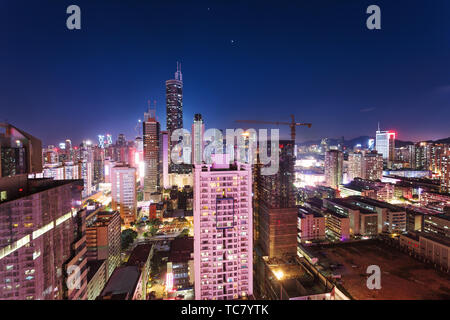 panorama of skyscrapers in a modern city at night Stock Photo