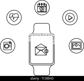 smartwatch with envelope email with applications Stock Vector