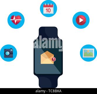 smartwatch with envelope email with applications Stock Vector