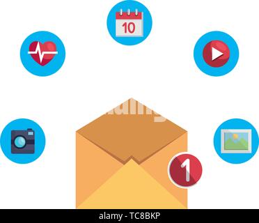 envelope mail with counter and apps menu Stock Vector
