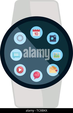smartwatch weareable with applications menu Stock Vector