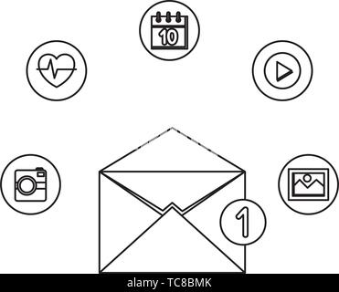 envelope mail with counter and apps menu Stock Vector