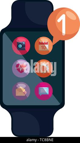 smartwatch with menu applications and speech bubble Stock Vector
