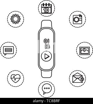 smartwatch with media player button and applications set Stock Vector