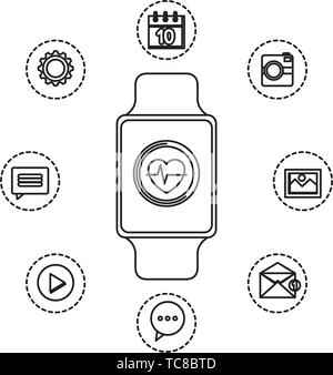 smartwatch with cardiology and set applications Stock Vector