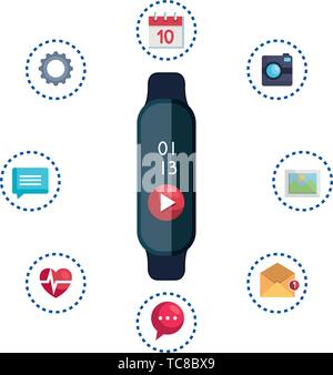 smartwatch with media player button and applications set Stock Vector