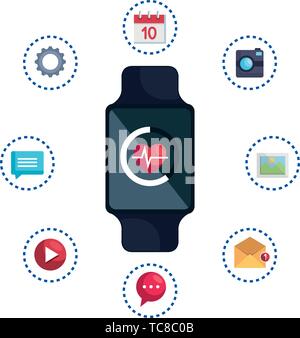 smartwatch with cardiology and set applications Stock Vector