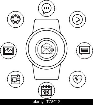 smartwatch with envelope email with applications Stock Vector