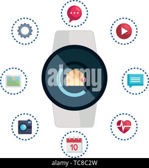 smartwatch with envelope email with applications Stock Vector