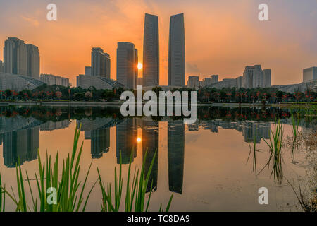 Chengdu financial center in the evening Stock Photo