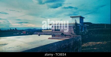 Country film mobile phone photography sky nostalgic style tone blue blue campus time golden yellow tone remote mountain village homesickness humanistic landscape record Stock Photo