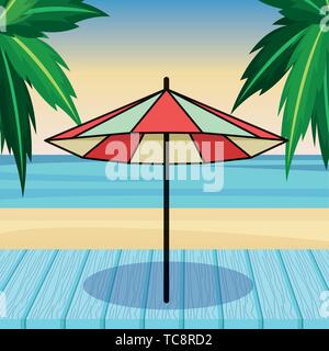 beach striped umbrella open cartoon Stock Vector