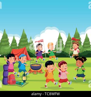 children in a camping zone Stock Vector