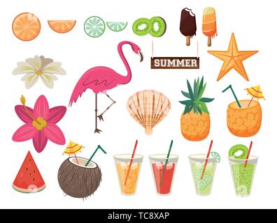 Summer and beach set of icons Stock Vector