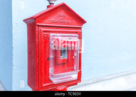 fire alarm box against wall in san francisco Stock Photo