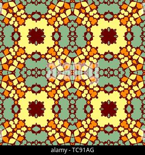 Contrast decorative abstract seamless pattern consists of Damask ornament. Yellow, orange, and green hues on the muted background. Seamless vector Stock Vector