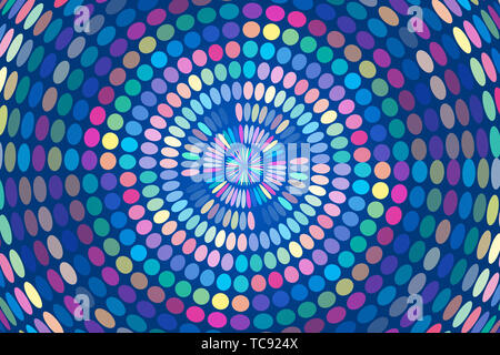 Color dots form rotating radial abstract background Stock Photo