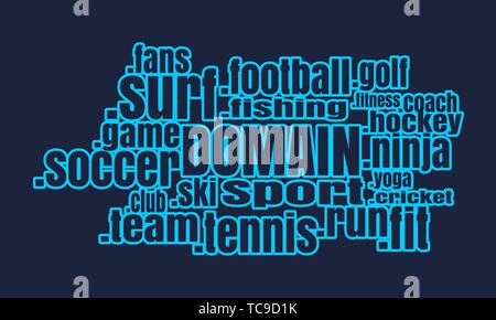 Domain names words cloud relative to sport theme. Internet and web telecommunication concept