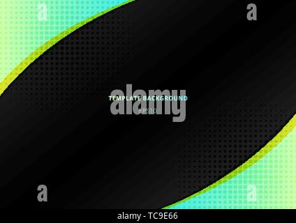 Green bright color triangle and geometric element with black space background with radial halftone. Vector illustration Stock Vector