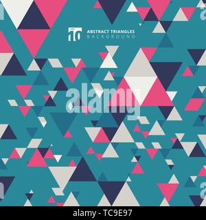 Abstract modern colorful triangles pattern elements on blue background with copy space. Vector graphic illustration Stock Vector