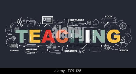 Design Concept Of Word TEACHING Website Banner. Stock Vector