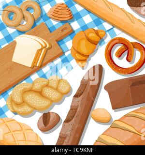 Bread icons set on table. Stock Vector