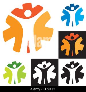 Vector illustration. Man icon in negative space of three flat arrows. Stock Vector