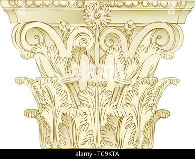 Vector illustration. Greek corinthian capitel in soft colors. Classic architecture. Stock Vector