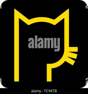 Vector illustration. Cat head icon in yellow and black in lineal geometric style. Stock Vector