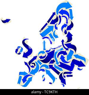 Vector illustration. Europe arrows map in blue. Concept of communications. Stock Vector