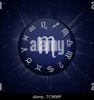 Scorpio zodiac sign. Astrological Scorpius horoscope. Vector illustration banner. Outer space background. Elements of Water. Stock Vector