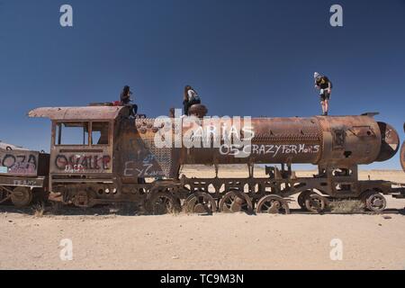 Train cemetery of abandoned locomotives, Uyuni, Bolivia.