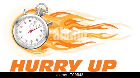 Stopwatch in flame - hurry up banner, limited time offer Stock Vector