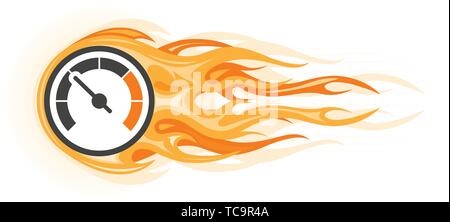 Speed - flaming speedometer in motion, quick movement Stock Vector