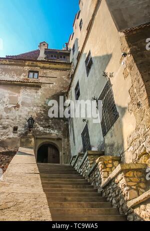 Bottom up view of the main stairway at Bran Castle.