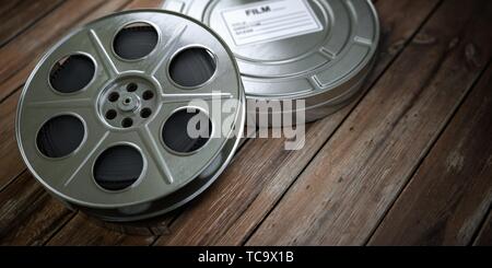 Film reel and boxes. Video, movie, cinema vintage concept. 3d Stock Photo -  Alamy