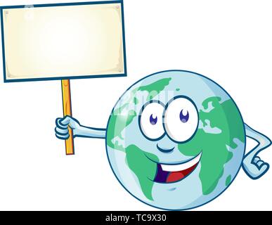 world mascot cartoon with signboard. clip art illustration Stock Vector