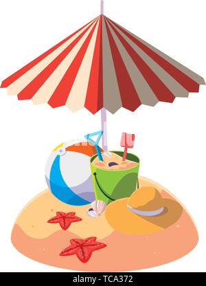 umbrella beach with sand bucket and balloon vector illustration design ...