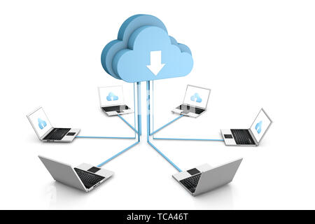 3d data cloud and laptops on white Stock Photo