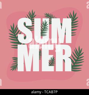 summer time holiday lettering palm branches background vector illustration Stock Vector