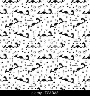 Monochrome pattern with dino. Print for fabric, clothing, card design. Seamless tile for wall decor. Black Dinosaur on a transparent background. Geome Stock Vector