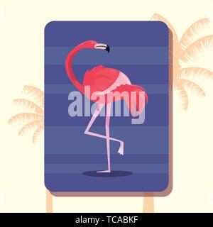 summer time holiday flamingo badge tropical leaves vector illustration ...