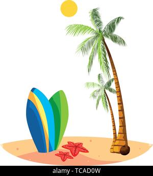 summer beach with palms and surfboards scene vector illustration design ...