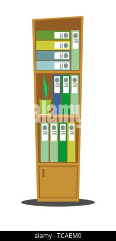 Modern office wooden cabinet with many folders and accounting files with documents. Stock Vector