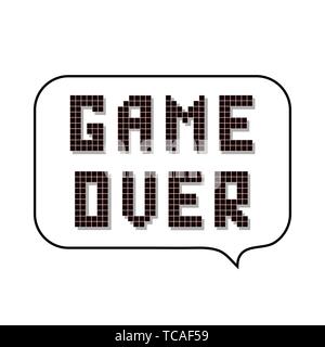 Retro Pixel Game Over Sign with Speech Bubble. Gaming Concept. Video Game Screen Stock Vector