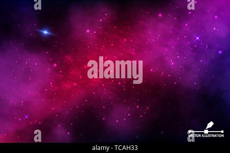 Space background. Cosmos with nebula and shining stars. Abstract futuristic backdrop. Colorful galaxy with stardust and milky way. Vector Illustration Stock Vector