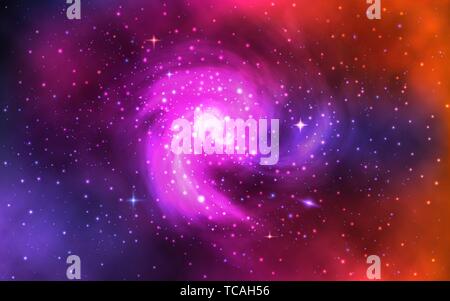 Cosmic spiral galaxy. Realistic color space background with nebula, stardust and shining stars. Universe with colorful planets. Trendy vector Stock Vector