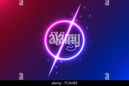 Versus VS design. Blue neon logo. Template for sports, fight, battle announcement. Competition screen with modern gradient background. Trendy versus Stock Vector
