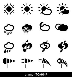Weather icon set. Symbols of sun, rain, clouds, moon, rain, wind, snow and other meteo conditions for web and mobile apps using Stock Vector